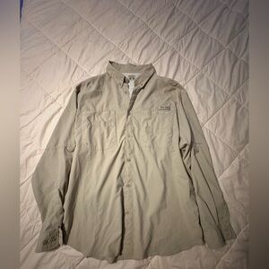 Men's Columbia PFG Beige Button-Up Long Sleeve Shirt